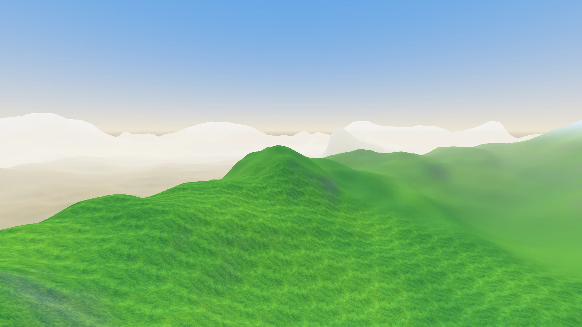 Green rolling hills and distant peaks generated using LiteTerrain