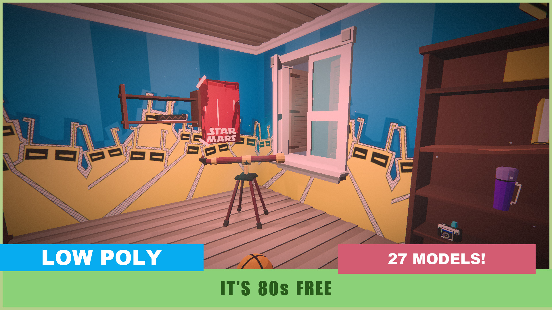 It's 80s Free - Low Poly 1980s Boy's Room for Godot 4