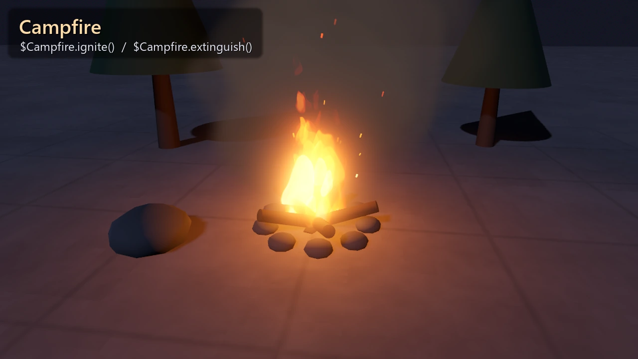 Glowing campfire effect from Pyrolux Lite in the Godot demo